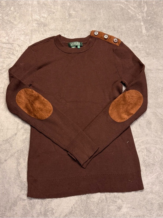 Ralph Lauren Sweaters - Ralph Lauren Brown Crewneck Sweater with Tan Elbow Patches